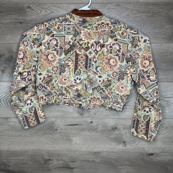 Banjo Dallas TX Crop Jacket Womens XL Tan Western Floral Aztec Brocade Long Slv - Picture 7 of 10